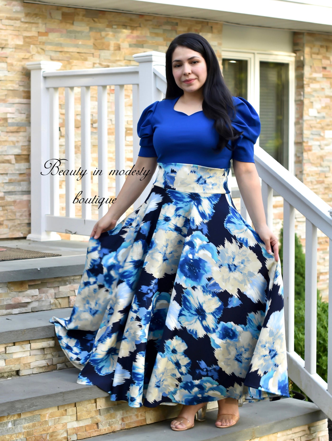 Blue Abstract Maxi Skirt