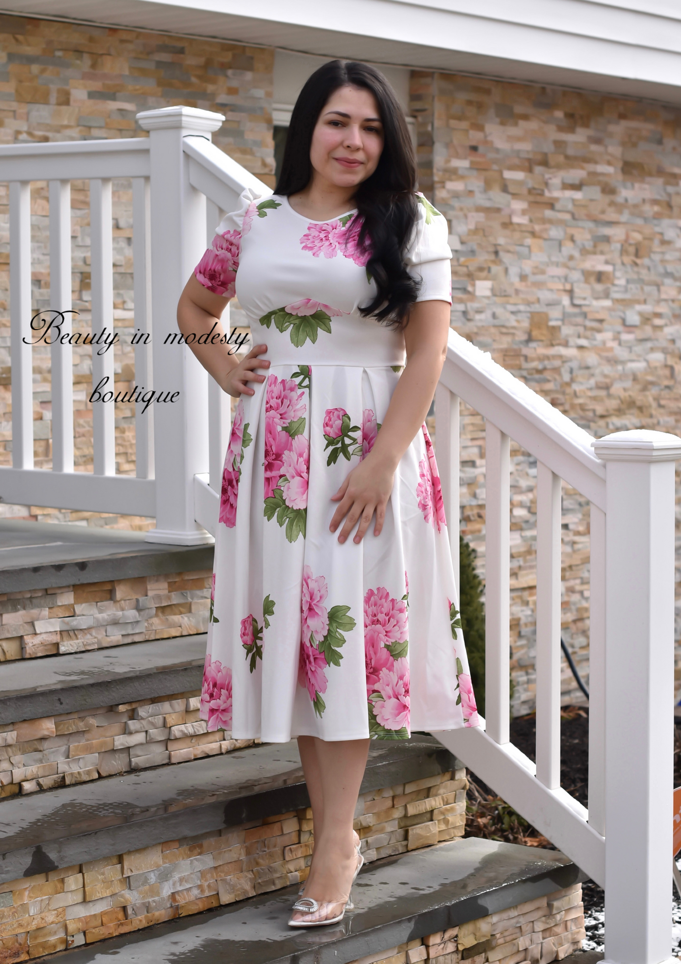 Sania Ivory Pink Midi Dress