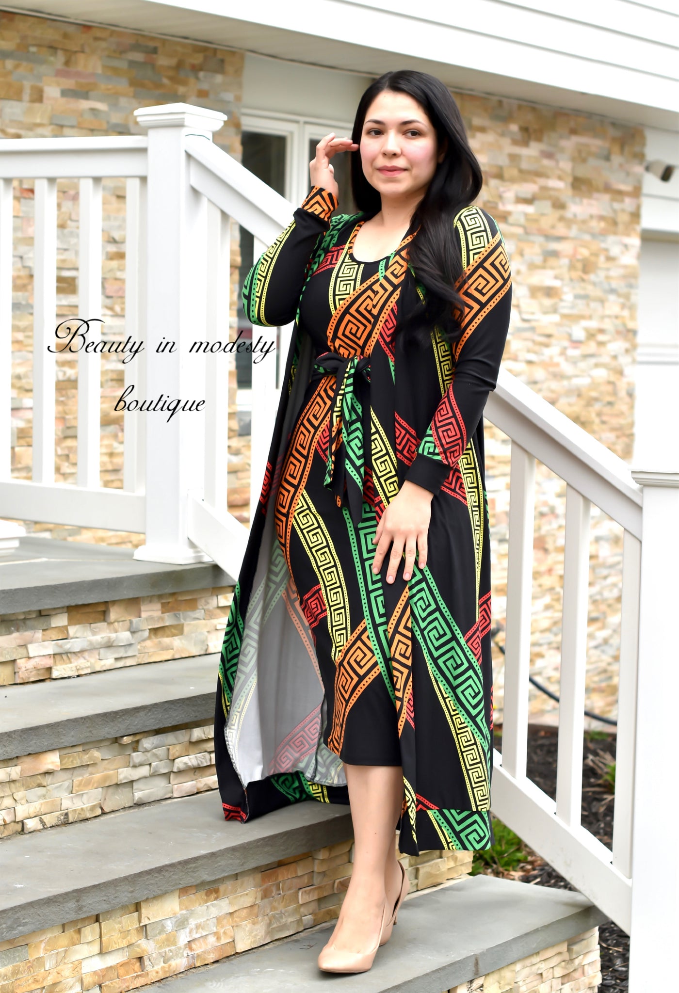 Tribal Orange Midi Dress Set