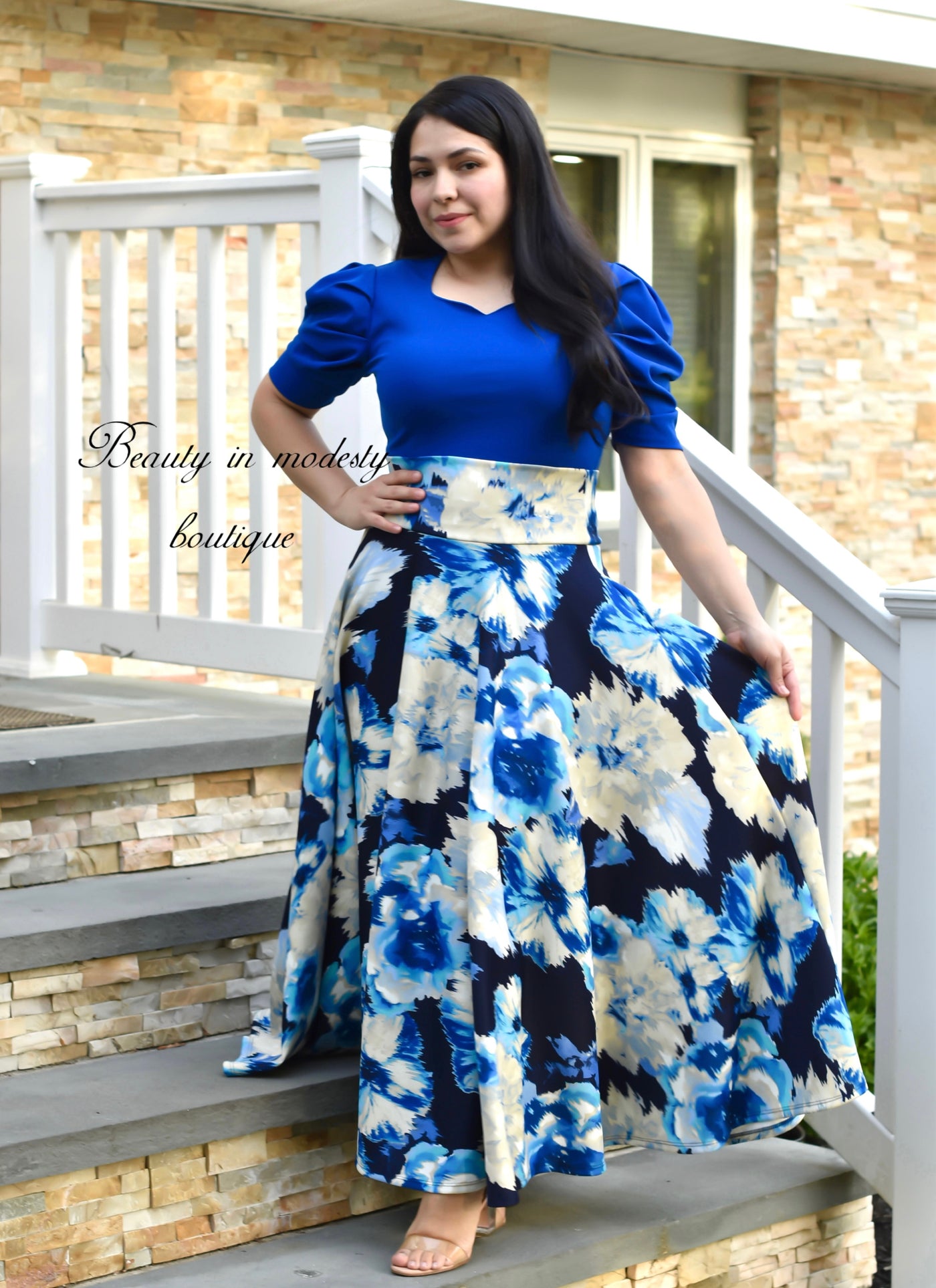 Blue Abstract Maxi Skirt