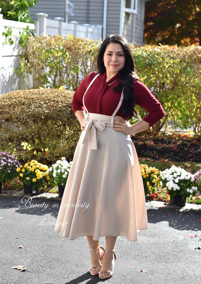Beige Belted Jumper Skirt