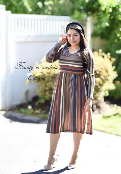 Brown Stripes Midi Dress