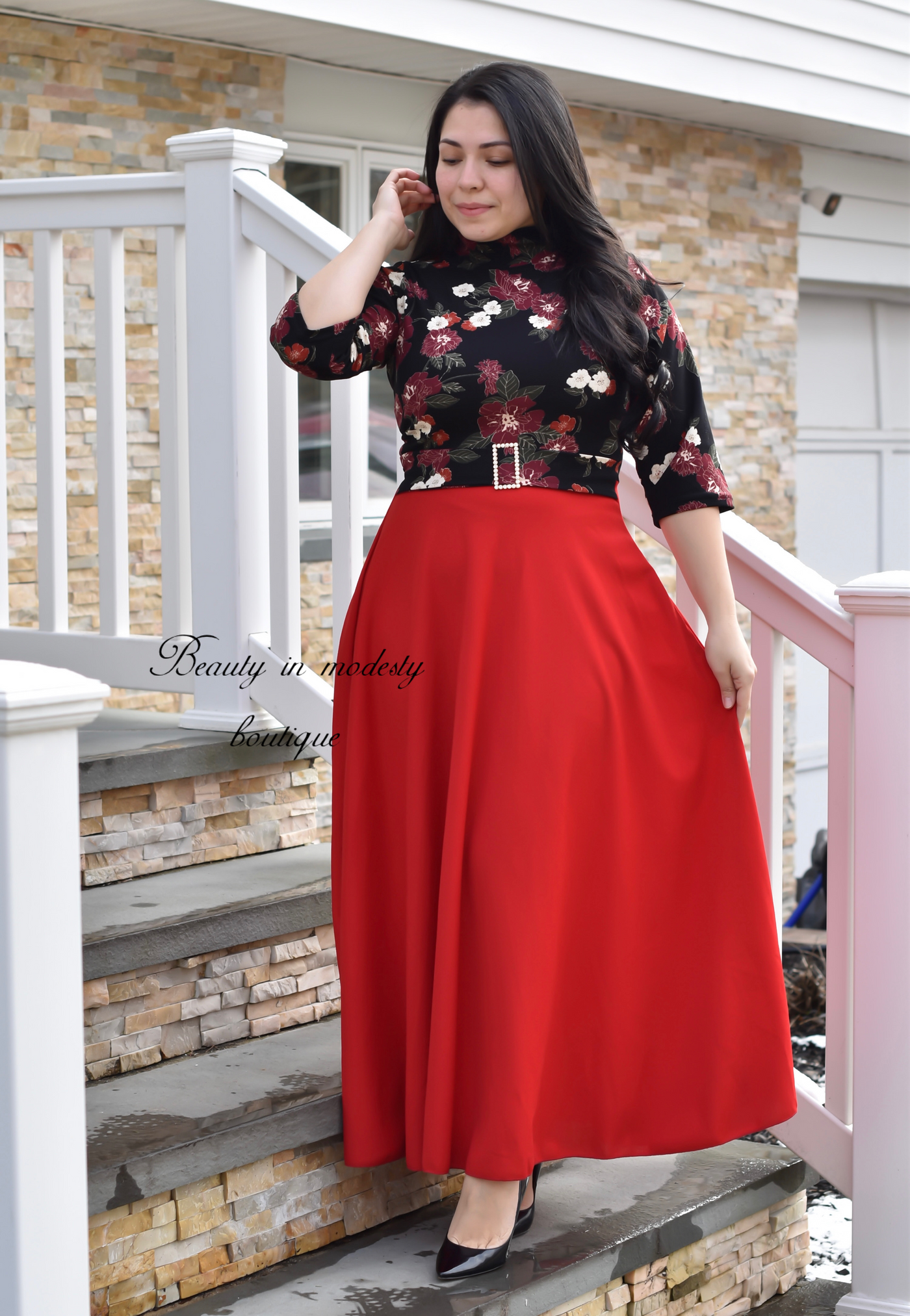 Floral/Red Maxi Dress